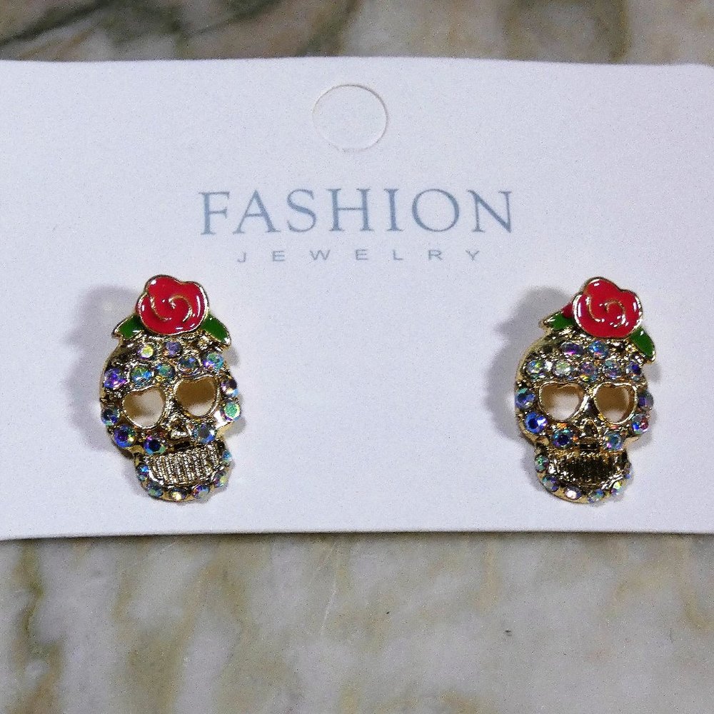 Sparkling sugar skull earrings, Día de los Muertos, Day of the Dead, Halloween